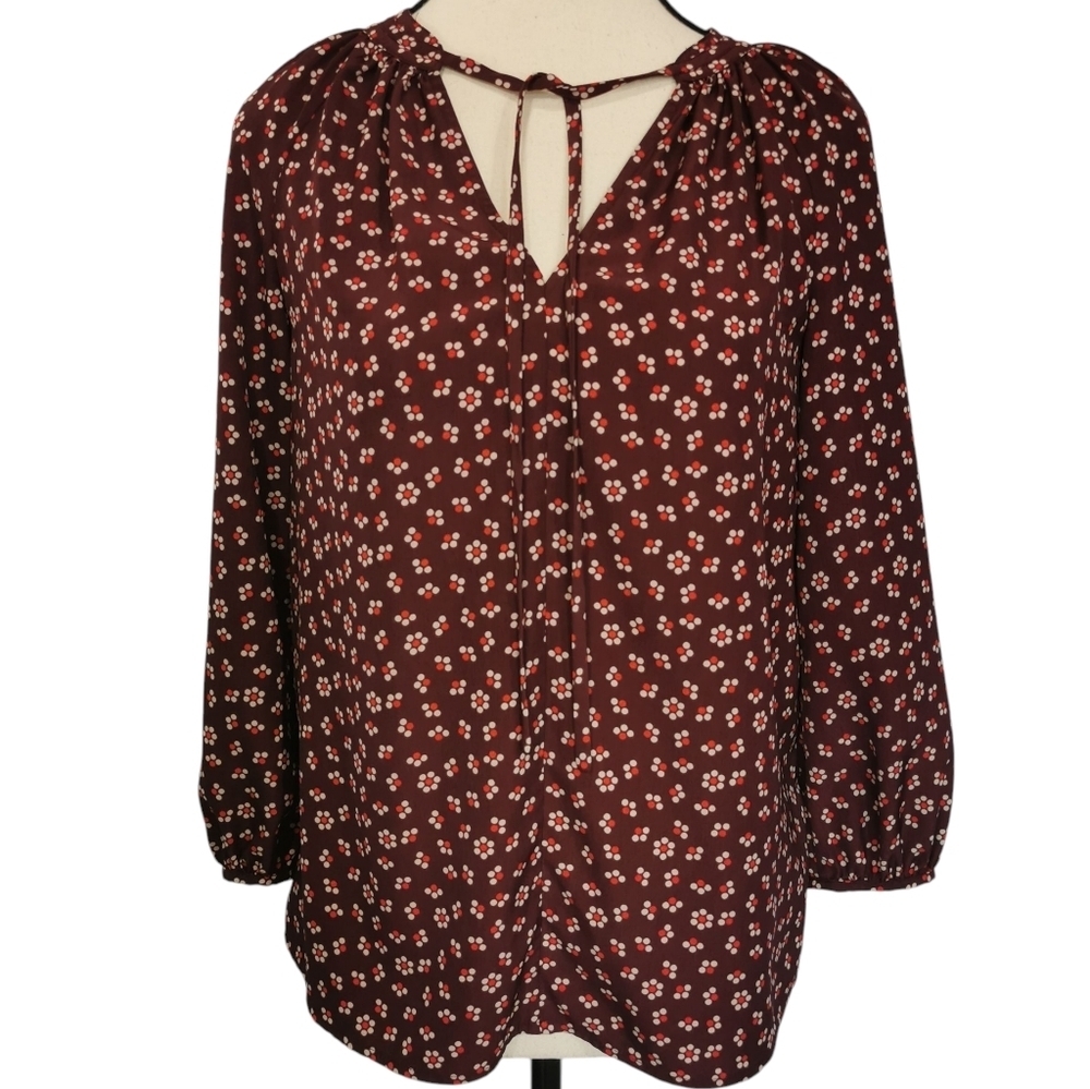 Boden Polly Peasant Boho 3/4 Sleeve Tie Front Mandarin Collar Blouse - Sz 4P
